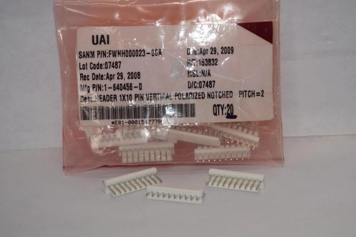 (NEW - Lot of 20) 1-640456-0 Header 1x10 Pin Vertical Straight Connector Pitch 2