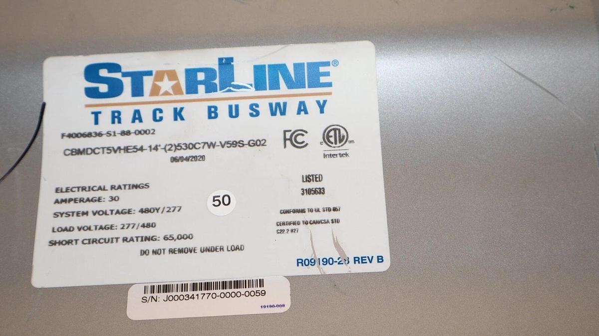 Used Starline Track Busway Tap Box CBMDCT5VHE54-14'(2)530C7W-V59S-G02 227/480v 30a