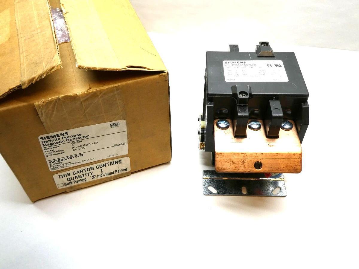 Used Siemens Definite Purpose Contactor 42GE35AS767R 3 pole 24VDC COIL 90A (NEW)