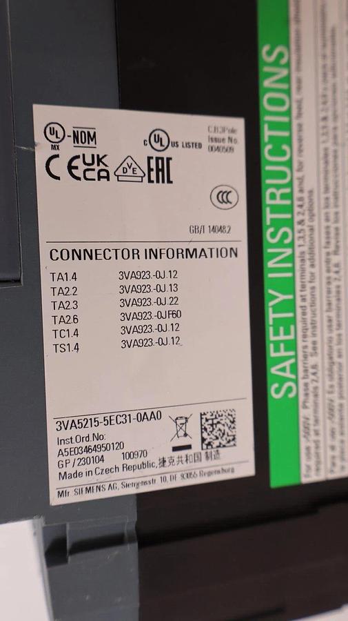 Siemens Circuit Breaker 150A 150 Amp 3VA5 3VA5215-5EC31-0AA0 TM230 *NEW Take Out