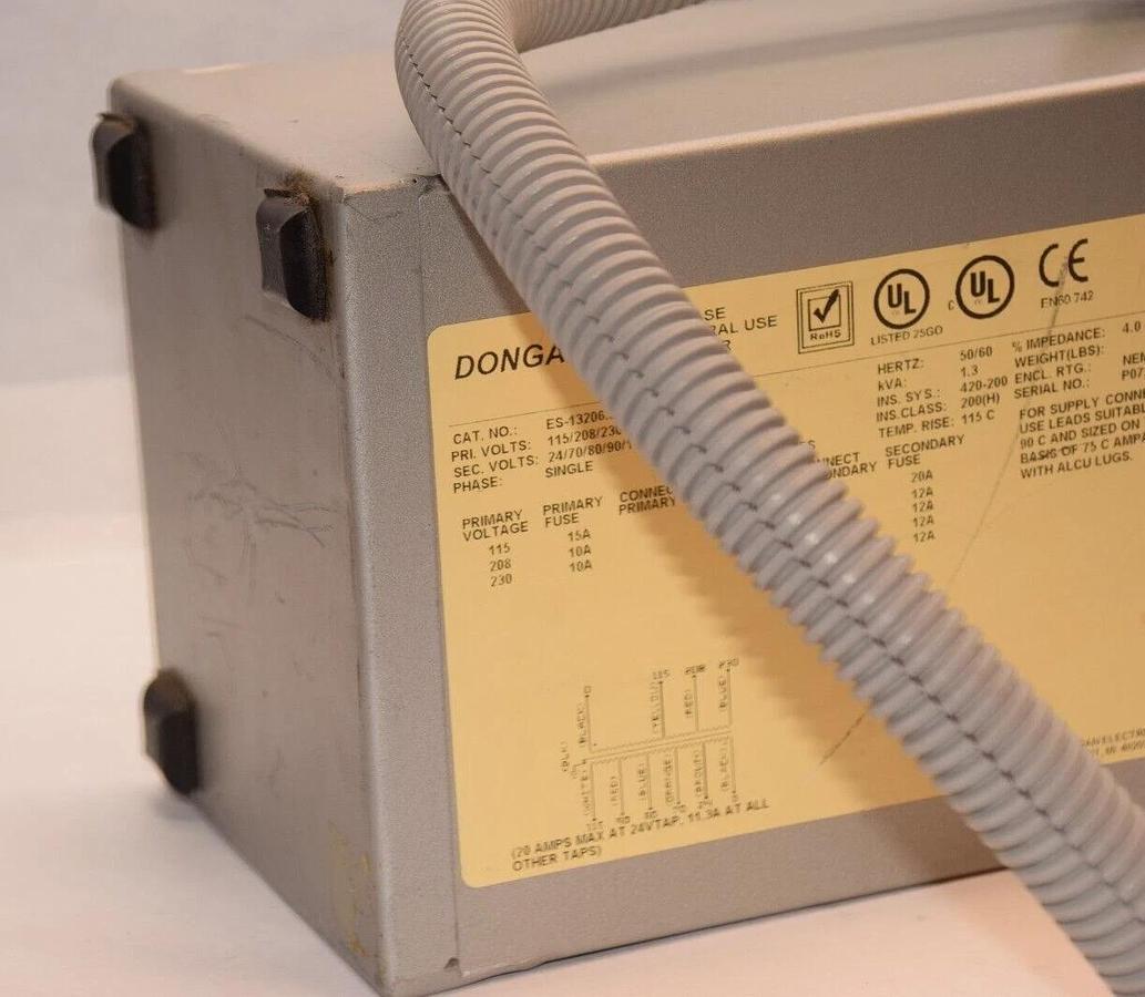 Used DONGAN ES-13206.523 115/208/230V 1.3kva 1.3 kva 1ph Class 1 General Transformer