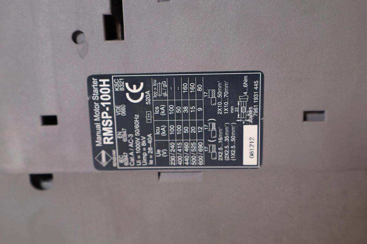 Used Benshaw Manual Motor Starter RMSP-100H , RMSP100H
