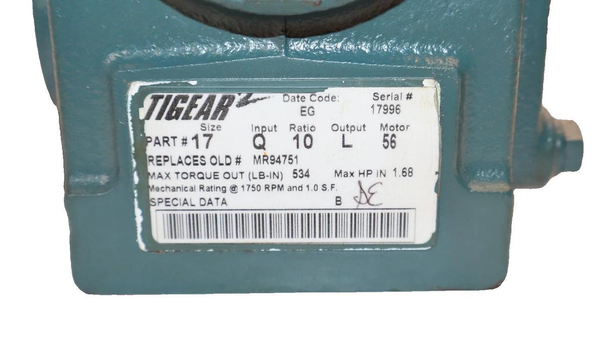 Refurbished Dodge Tigear Gear Box Speed Reducer MR94751 17Q10L56 10:1 Ratio 7/8" Shaft