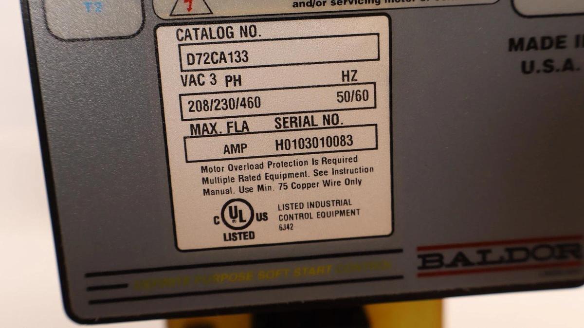 Baldor D72CA133 208/230/460 3Ph 50/60Hz Soft Start Controller (New)