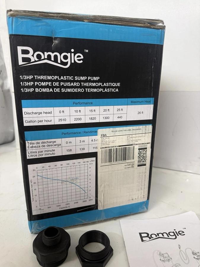 BOMGIE 1/3HP Sump Pump Submersible Vertical Float Switch SUL-332PV 115v 2510gph