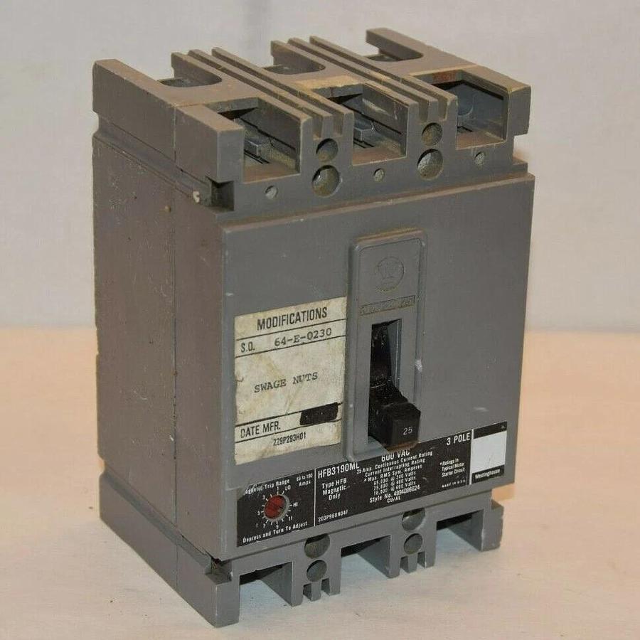 Used WESTINGHOUSE HFB3190ML 25A 600Vac 3 Pole Mark75 Circuit Breaker