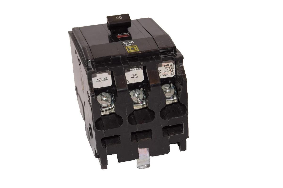 Used Square D 20A Circuit Breaker QOB320VH 20 Amp 3P 3 pole 240V 22KA