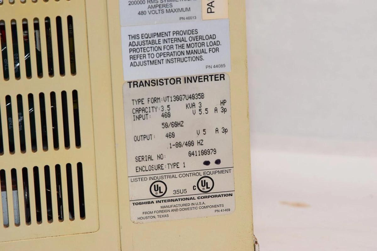 Used TOSHIBA VT130G7U4035B 3.5 KVA 3HP 460v Transistor Inverter Drive