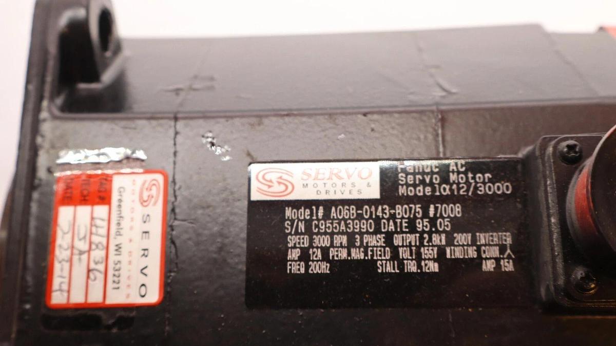 GE FANUC A06B-0143-B075 #7008 3000rpm 3PH 2.8kW AC Servo Motor REFURB