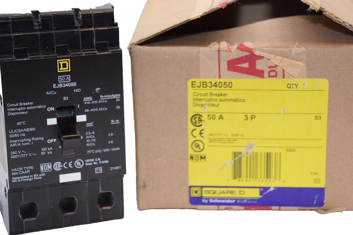 SQUARE D Circuit Breaker EJB34050 50A 50 Amp 3P 3 Pole HACR 240v 480y/277v (NEW)