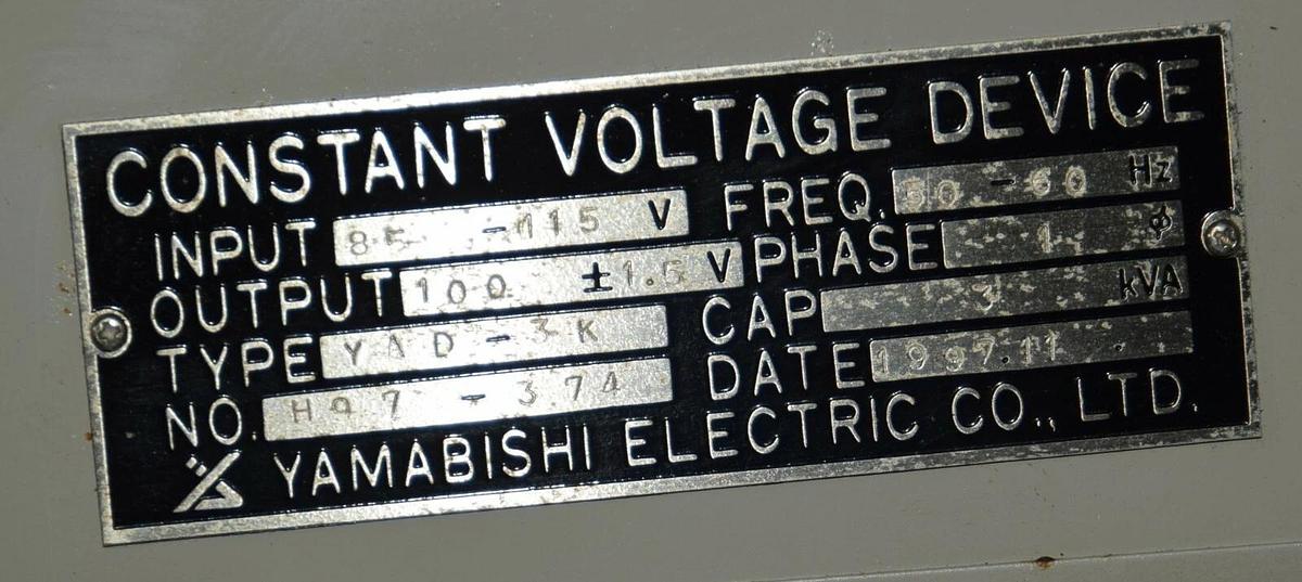 Used Yamabishi Constant Voltage Device YAD-3K 85- 115V 3KVA 1PH YAD Transformer
