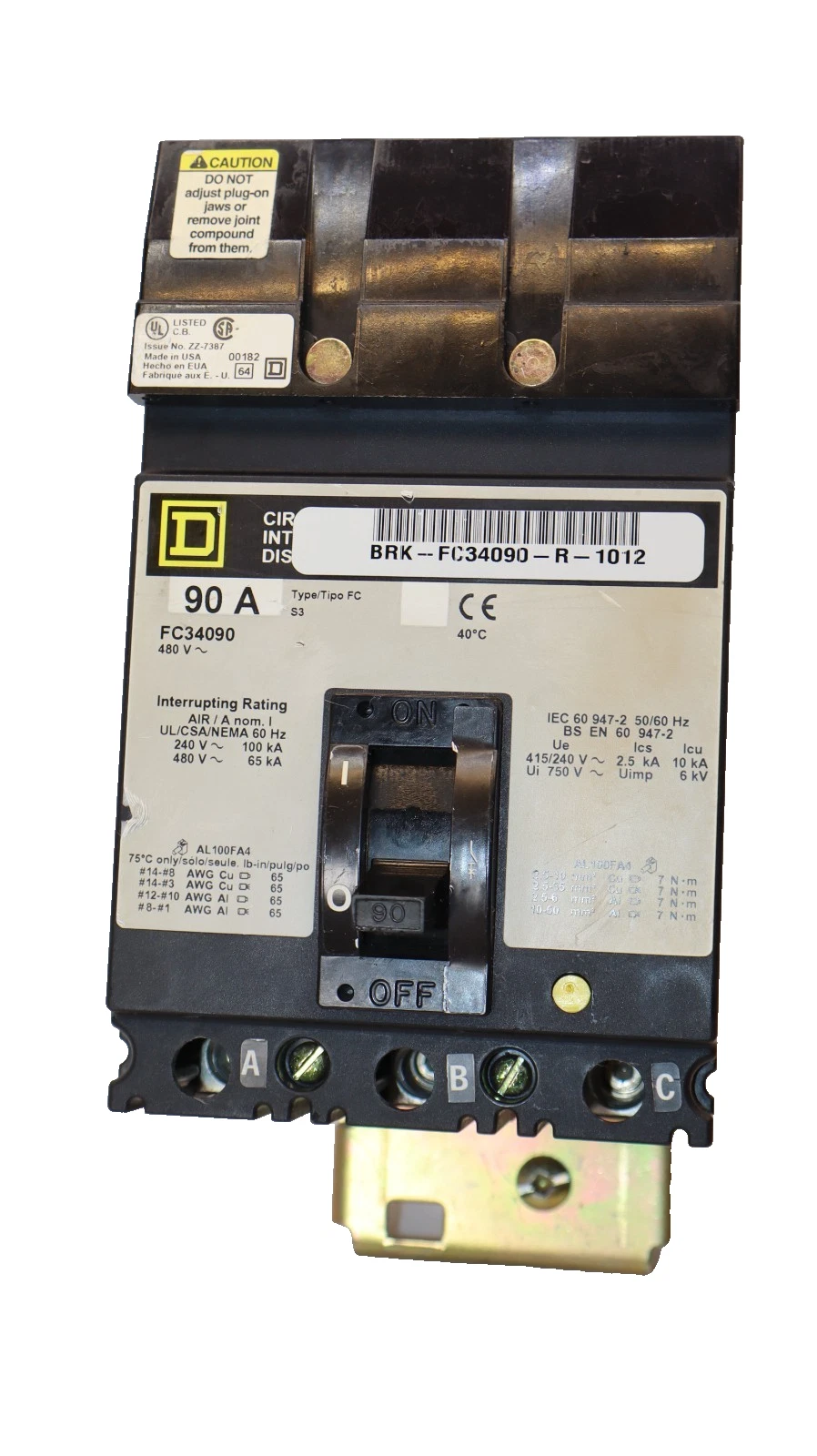Used Square D 90A Circuit Breaker Thermal-Magnetic FC34090 90 Amp 3P