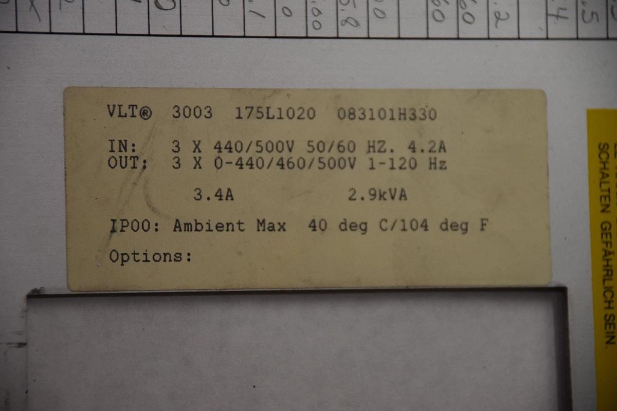 DANFOSS VLT Type 3003, 175L1020 VSD 440/500V