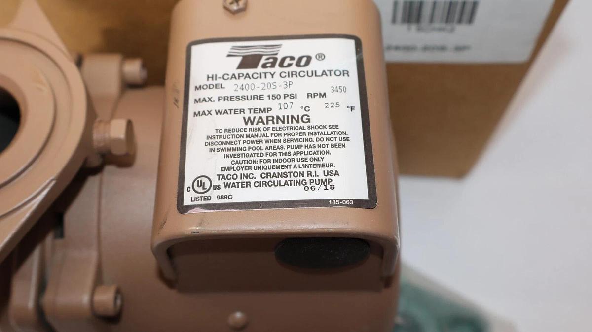 (NEW) TACO 2400-20S-3P , 240020S3P 3450rpm 150psi Hi-Capacity Circulator