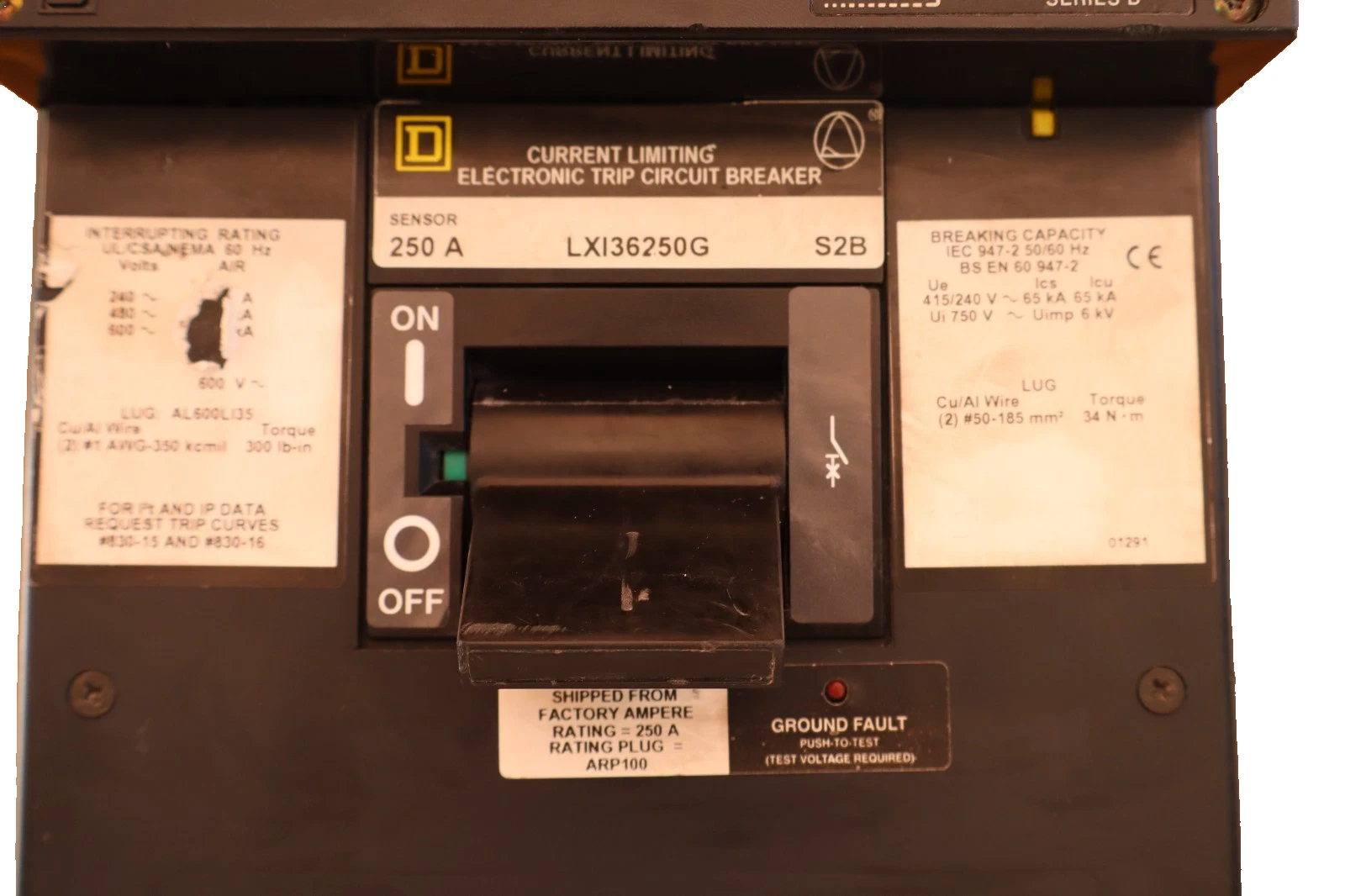 Used Square D Breaker 250A 250 Amp LXI36250G ARP040 Micrologic SerB Ground Fault