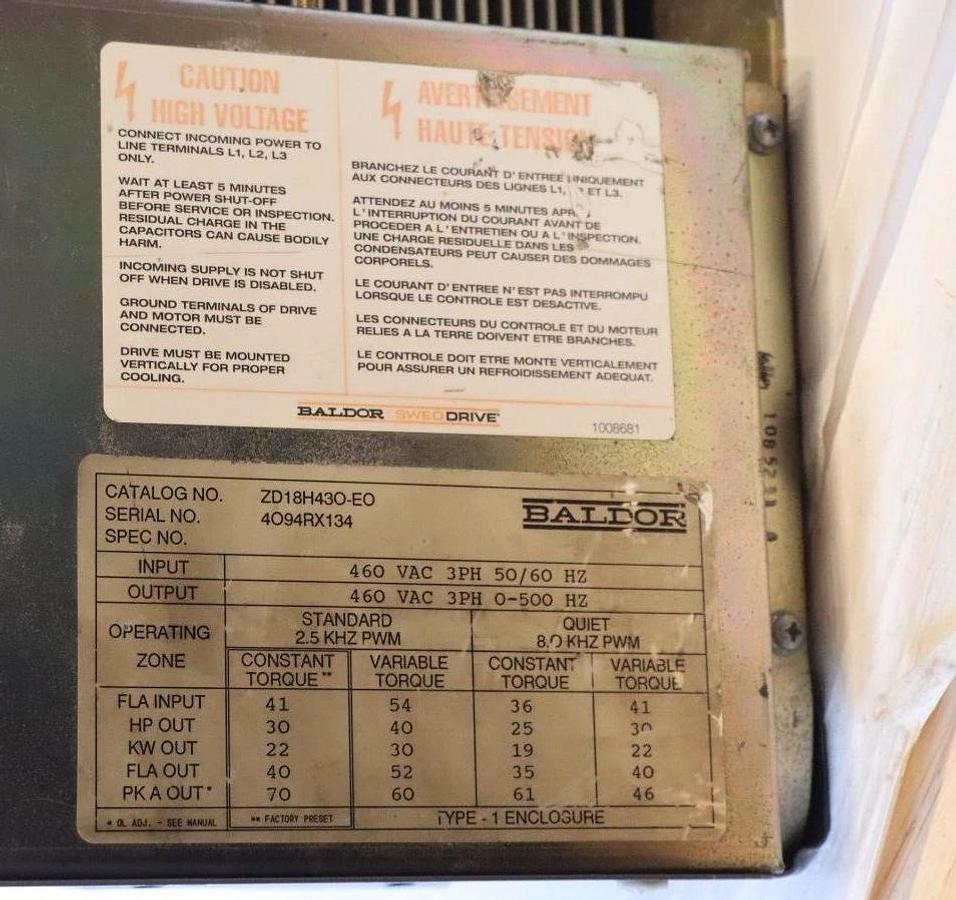 Used BALDOR Vector Drive ZD18H43O-EO ZD18H430-EO 0700654 460v 3ph 30hp 40hp 22kw 30kw