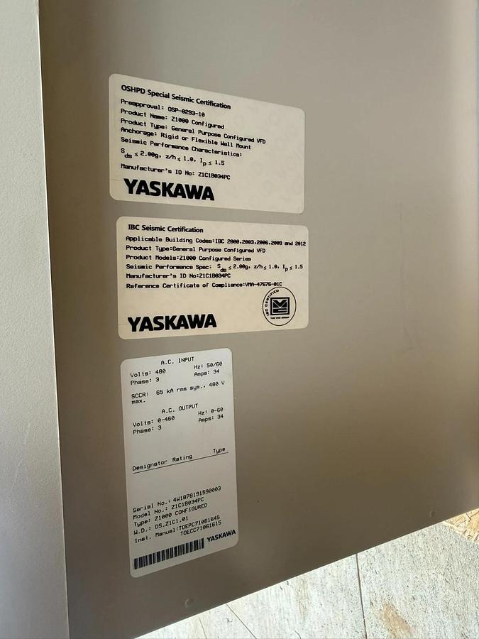 YASKAWA Z100 Drive CIMR-ZU4A0034FAA 3ph 480v w/ Z1C1B034PC *NEW take out*