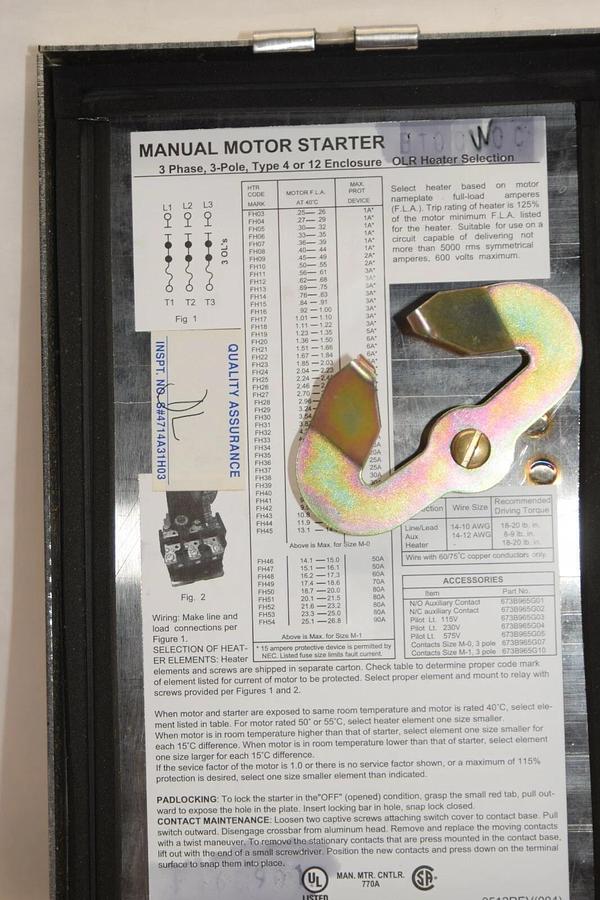 EATON B100W0C 2606D83G01 Size 0 3Ph Nema 4 Stainless Steel SS Manual Starter NEW