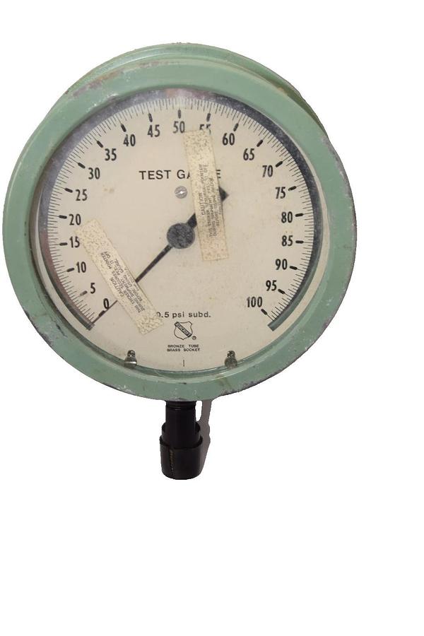 Used Ashcroft 0-100psi 6" Bronze Tube Brass Socket Test Gauge , Vintage