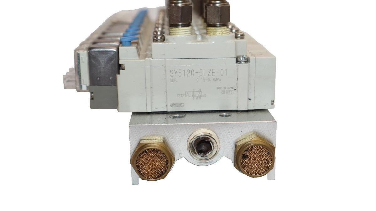 Used SMC Valve Block with (10) SY5120-5LZE-01 Solenoid Valve Lot