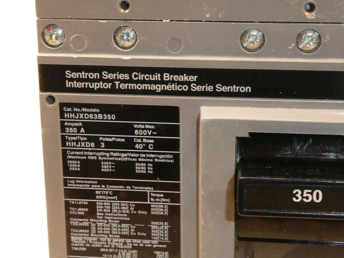 Used Siemens Sentron Circuit Breaker HHJXD63B350 350a 350 Amp A 3p 350a trip JD NEW