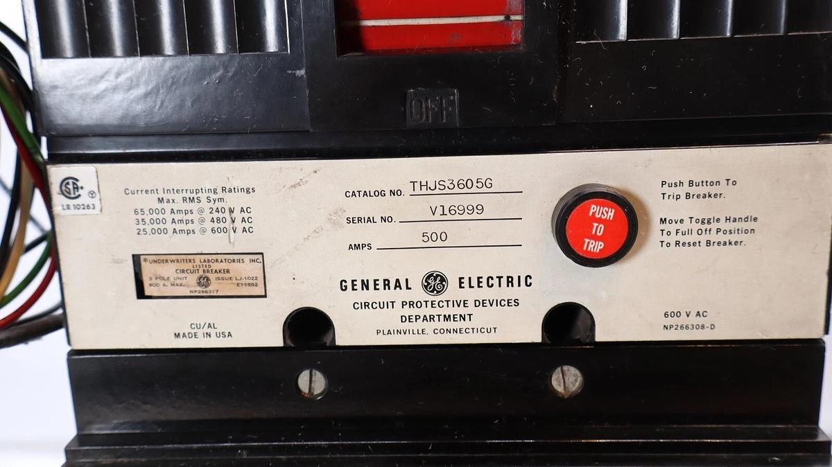 Used General Electric GE Breaker THJS3605G 500A 500 Amp 600v 3p VersaTrip Mod 2