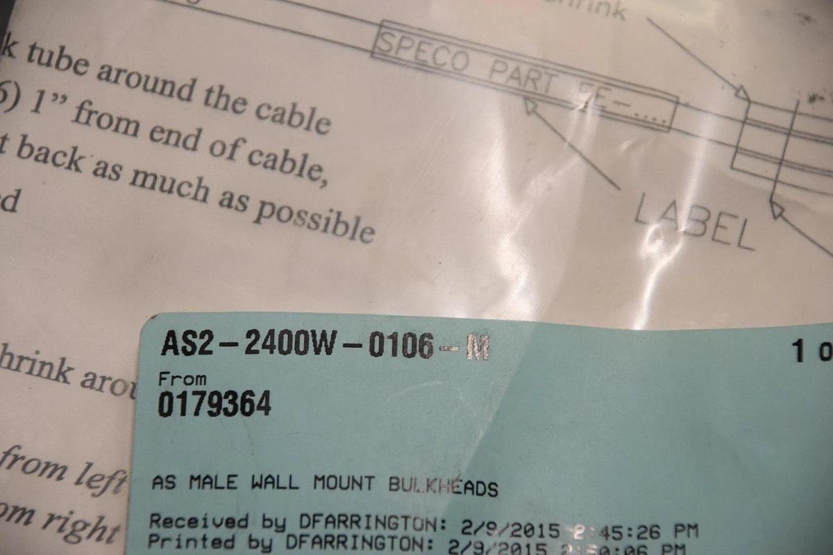SPECO PART AS2-2400W-0016-M AS2 MALE WALL MOUNT BULKHEADS NEW