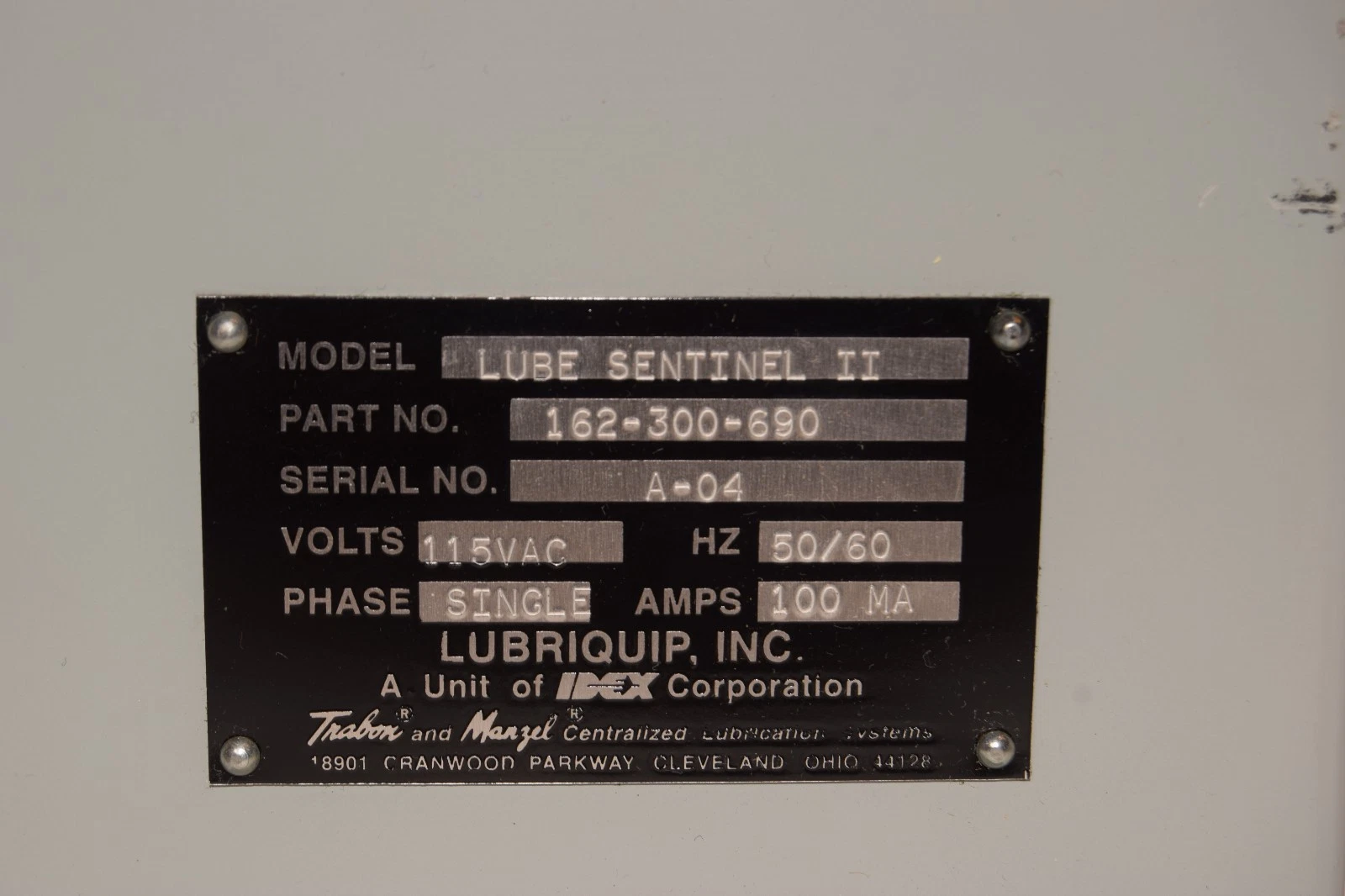 Lubriquip Lube Sentinel II Assembly Enclosure Box Monitor 162-300-690 1ph (NOS)