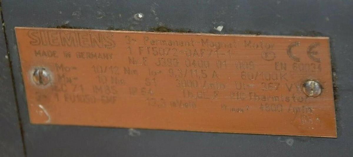 Used Siemens 1FT5072-0AF71-1 Servomotor 1FT50720AF711 AC Feed Motor