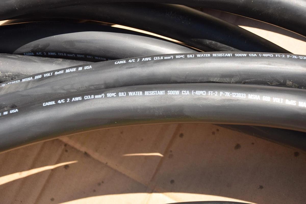 80' Carol SOOW Flexible Cord Cable Jacket P-7K-123033 MSHA 2AWG 4/C 600V Copper