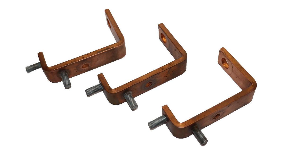 Used 4" x 1" x 1/4" x 2-1/2" x 1" Copper Buss Bar (Lot of 3)