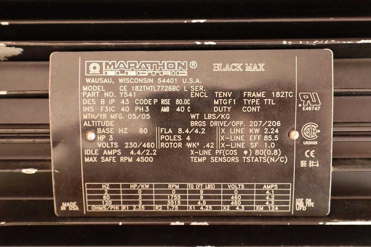 Marathon Motor CE 182THTL7726BC L CE182THTL7726BCL Y541 230/460v 3ph 4p (NOS)