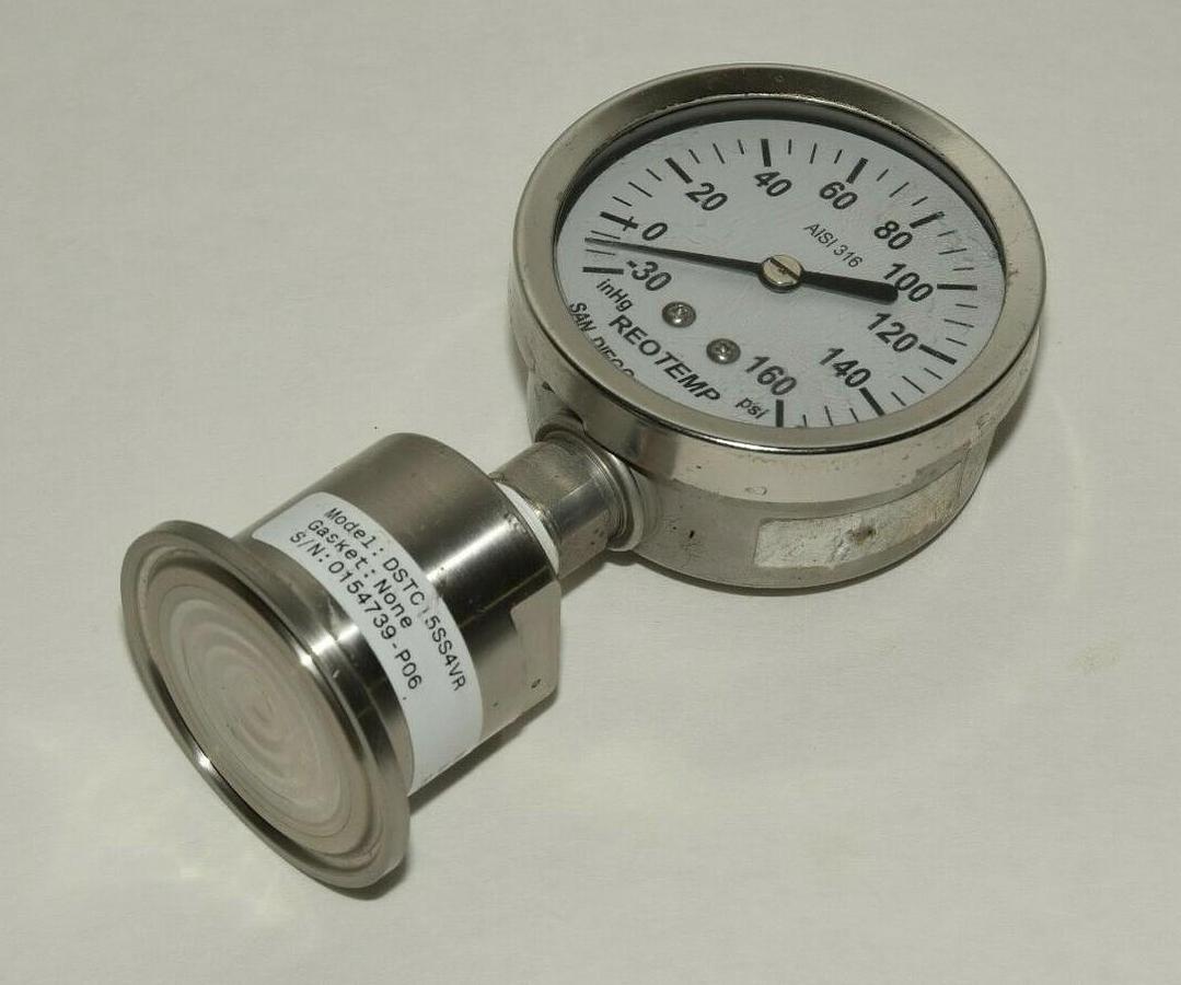 Used REOTEMP DSTC15SS4VR DA-PU1 -30 to 160psi 2.5" Face Triclamp Pressure Gauge