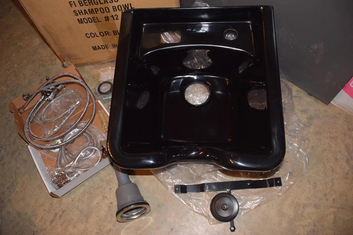 Used (New) Paragon 12 UPC Black Fiberglass Salon Shampoo Bowl sink with GLT-05 faucet