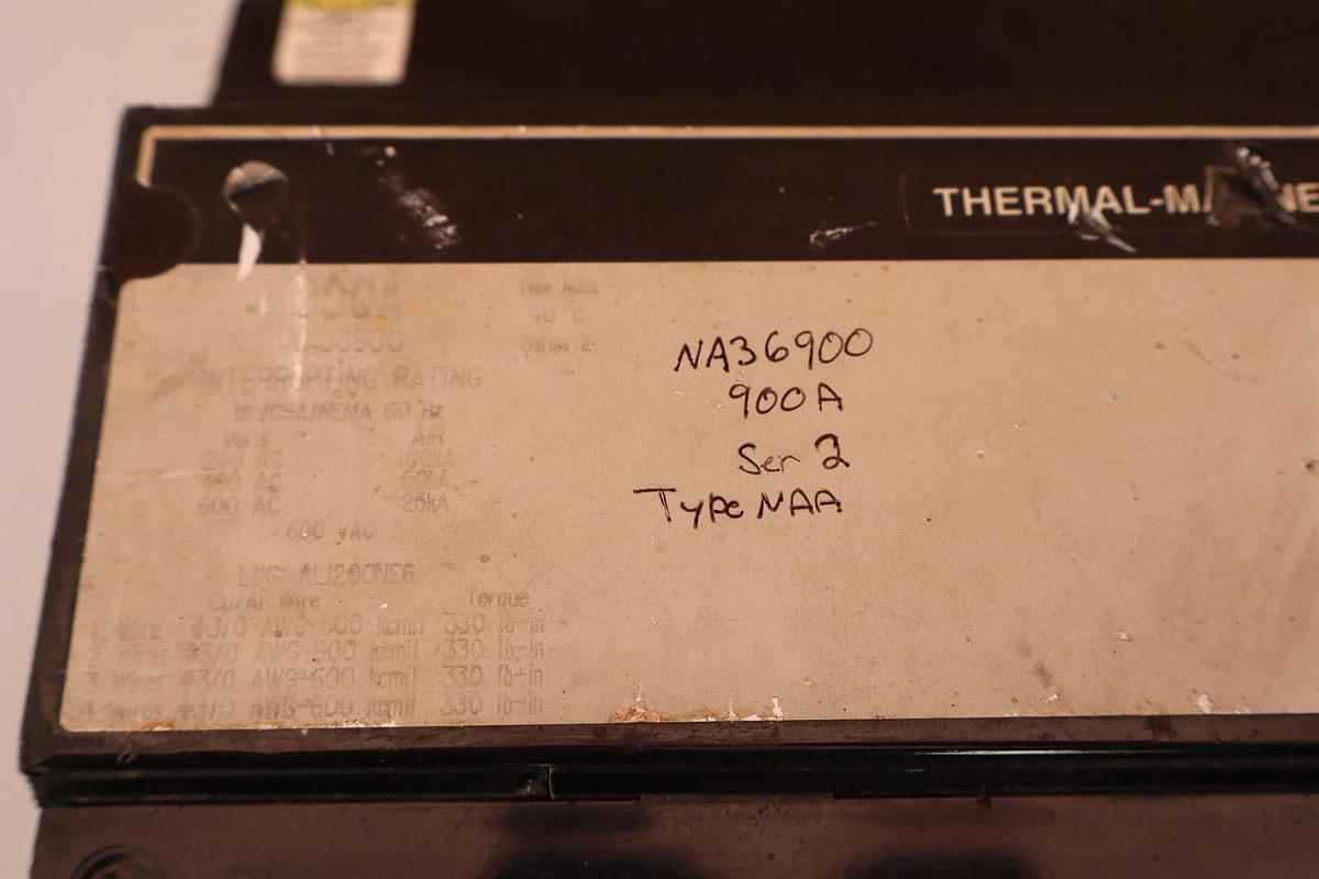 Used Square D Circuit Breaker 900Amp NA36900 Thermal-Magnetic 900A Frame 3Pole