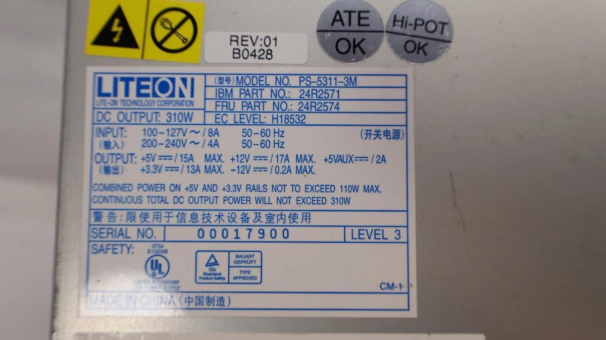 Used LITEON PS-5311-3M 310W Power Supply