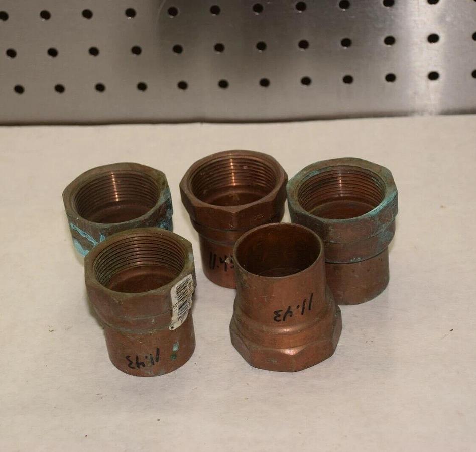 (Lot of 5)  1-1/4" Threaded Female Adapter FIP COPPER PIPE 1 - 1/4" fitting NPT
