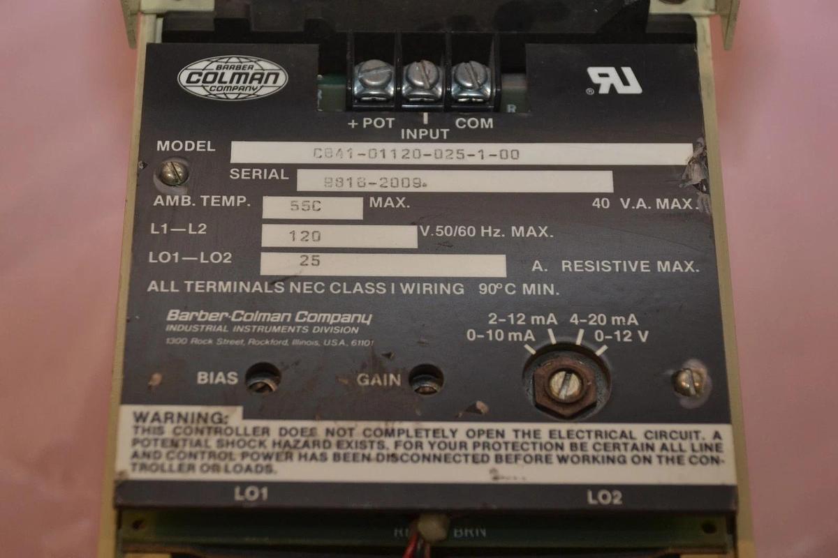 Used BARBER COLMAN CB41-01120-025-1-00 CB4101120025100 CONTACTOR SOLID STATE 25A 120V