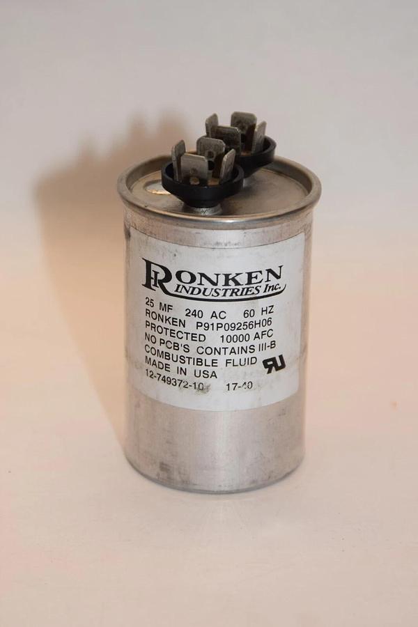 (NEW) RONKEN INDUSTRIES 12-749372-10 P91P09256H06 25mf 240Ac 60Hz Capacitor