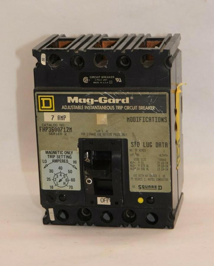 NEW SQUARE D FHP3600712M 7A 7 Amp 7 A 3P Magnetic Range 18-70A Circuit Breaker