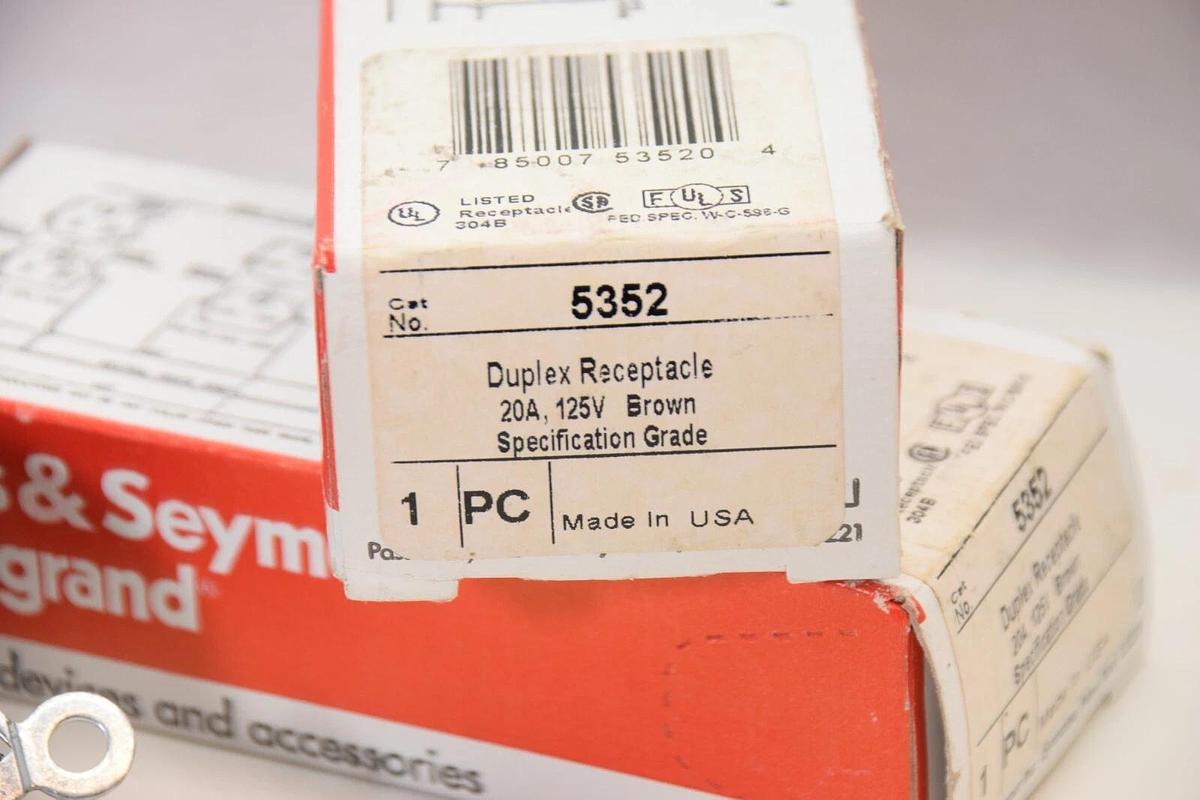 (Lot of 3) Pass & Seymour Legrand  5352 Duplex Receptacle 20A 125v BROWN (NEW)