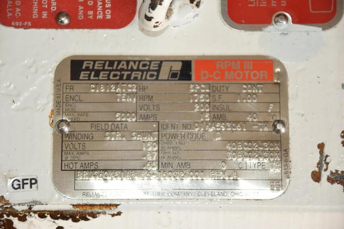 Used Reliance Electric  200V DC Motor, 1750 RPM, C1812ATCZ  ( 10HP ?