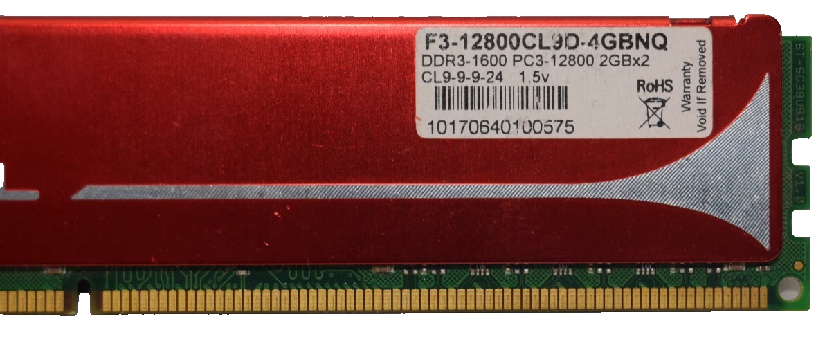 Used (LOT OF 2 ) G SKILL DDR3 RAM (2 X2GB) 1600MHZ F3-12800CL9D-4GBNQ