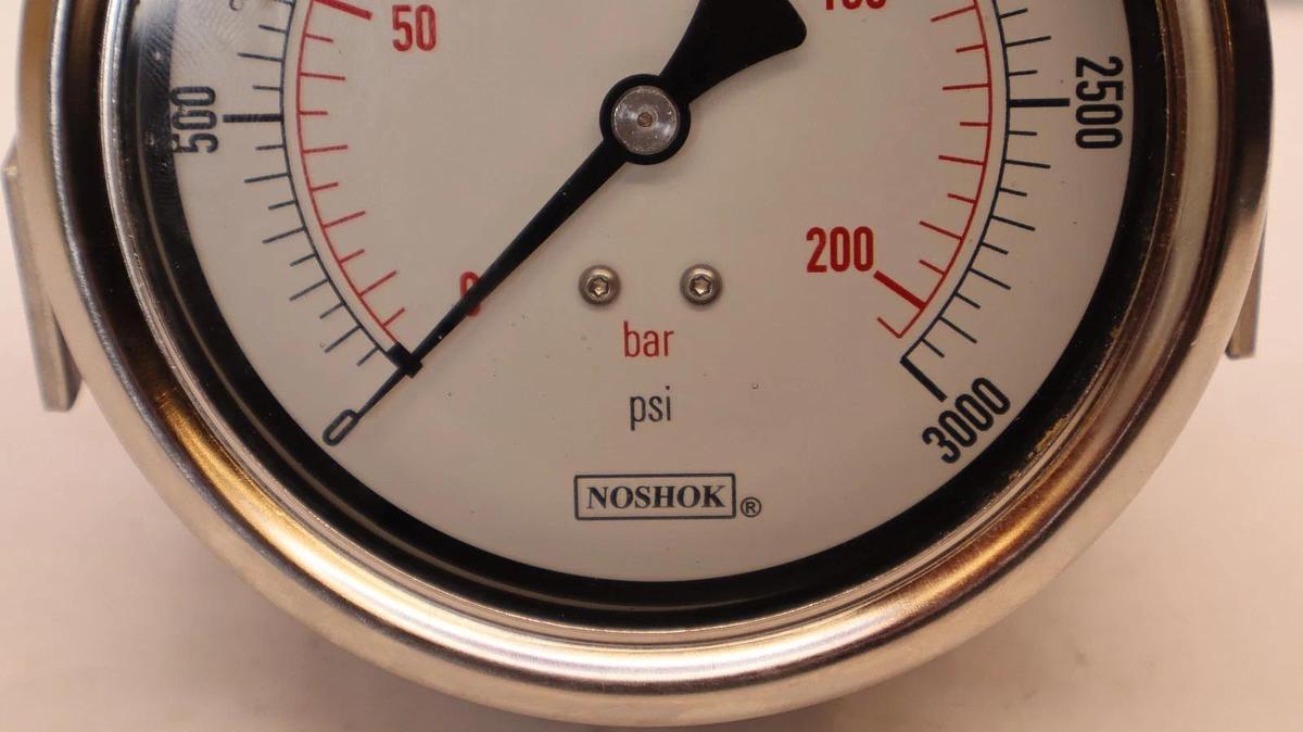 NOSHOK Back Connection Gauge 0-3000psi Liquid Filled 1/4 NPT 206.8 Bar (NEW)