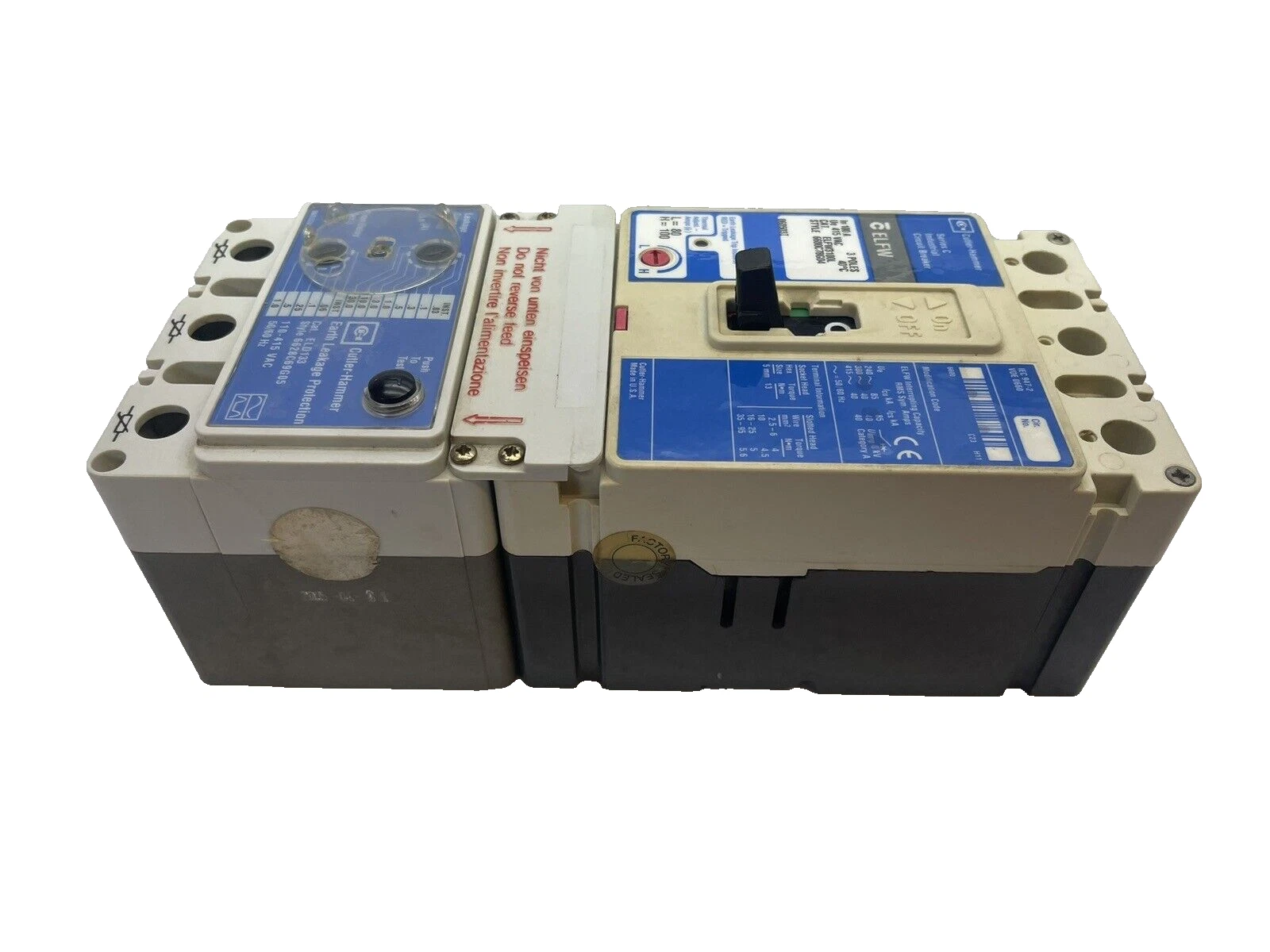 Used Cutler Hammer ELFW3100L, 3p 100a 415v, Circuit Breaker, With ELD133 100 A