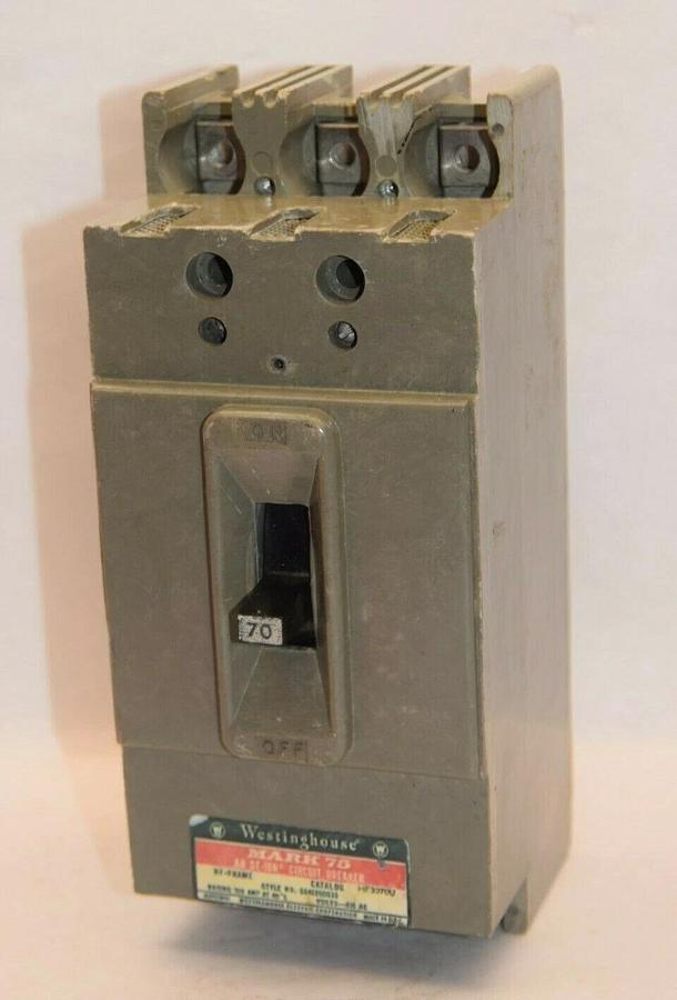 Used WESTINGHOUSE HF3070U 3P 70A 70 Amp 70 A 480V HF-Frame Mark 75 Circuit Breaker