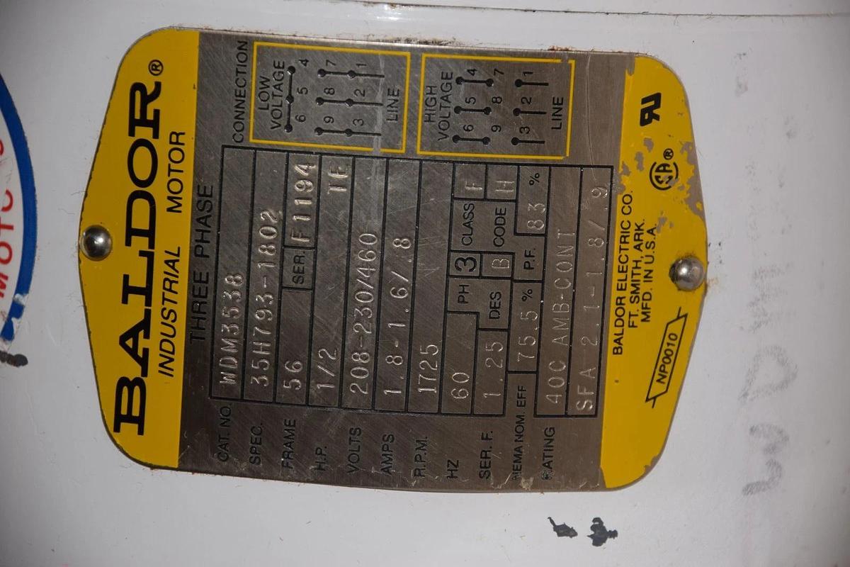 Used Baldor Electric Motor 3ph WDM3538 1/2hp .5hp 208-230/460v