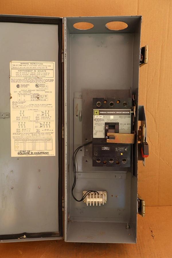 Used Square D Enclosed Circuit Breaker KA225AWK w/ Breaker KHL361251021 125A 125 Amp