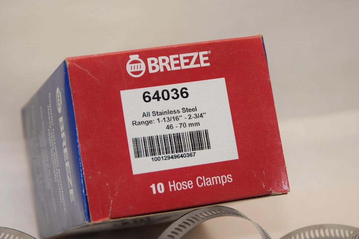 (NEW - Box of 10) BREEZE 64036 Stainless 1-13/16" - 2-3/4" 46-70mm Hose Clamps