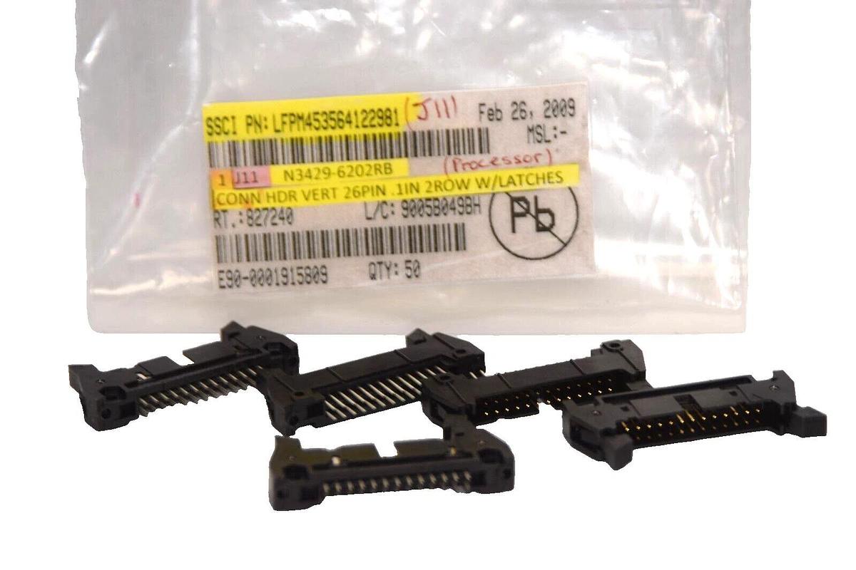 (NEW - Lot of 5) 3M 3429 , N3429-6202RB Connector Header Vertical 26 Pin 1" 2Row